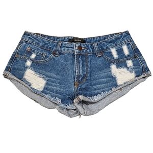 Forever 21 Low-Rise Distressed Medium Wash Denim Shorts - Size 24